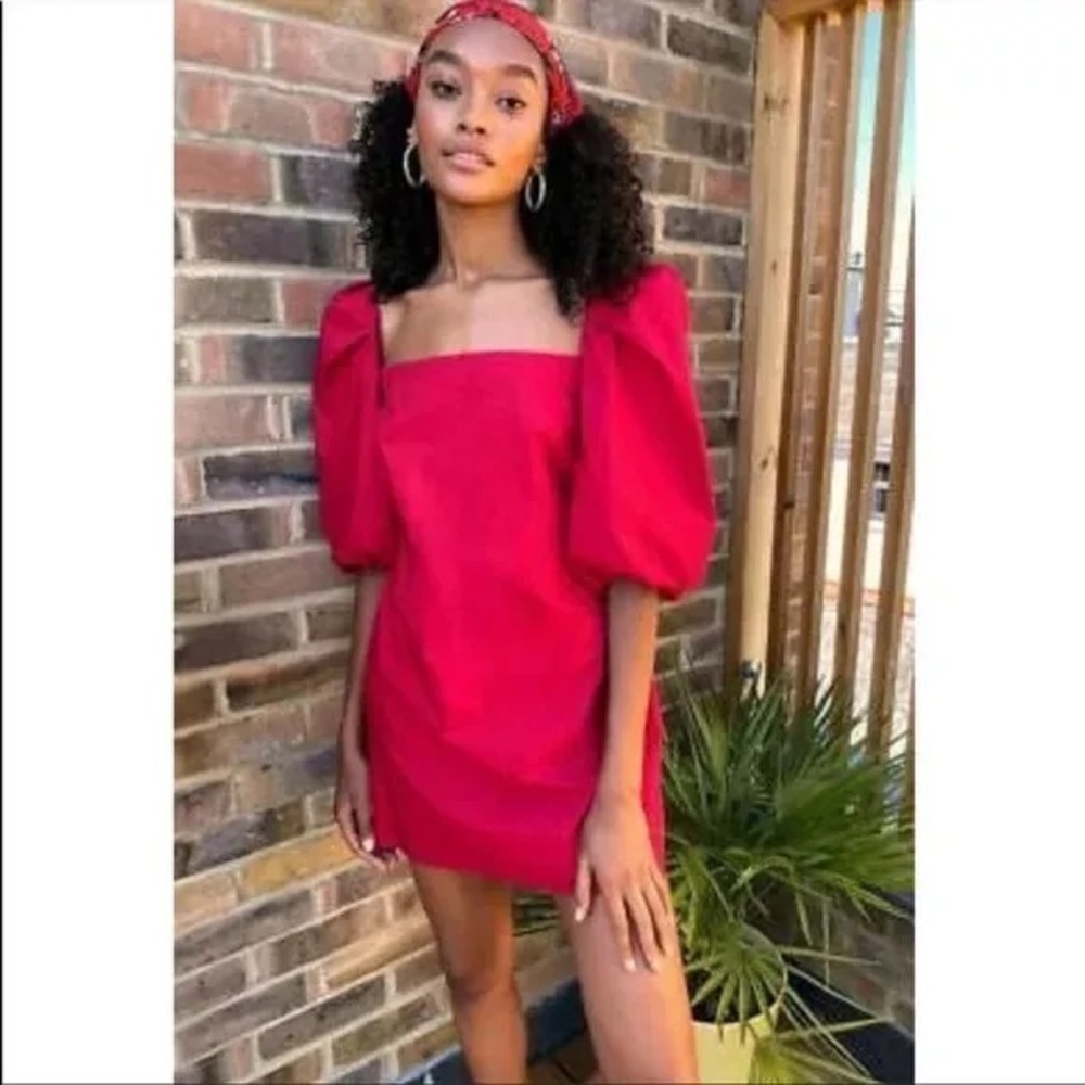NWT Free People Mare Mare Bow Puff Sleeve Mini Dress, Pink Purple medium
